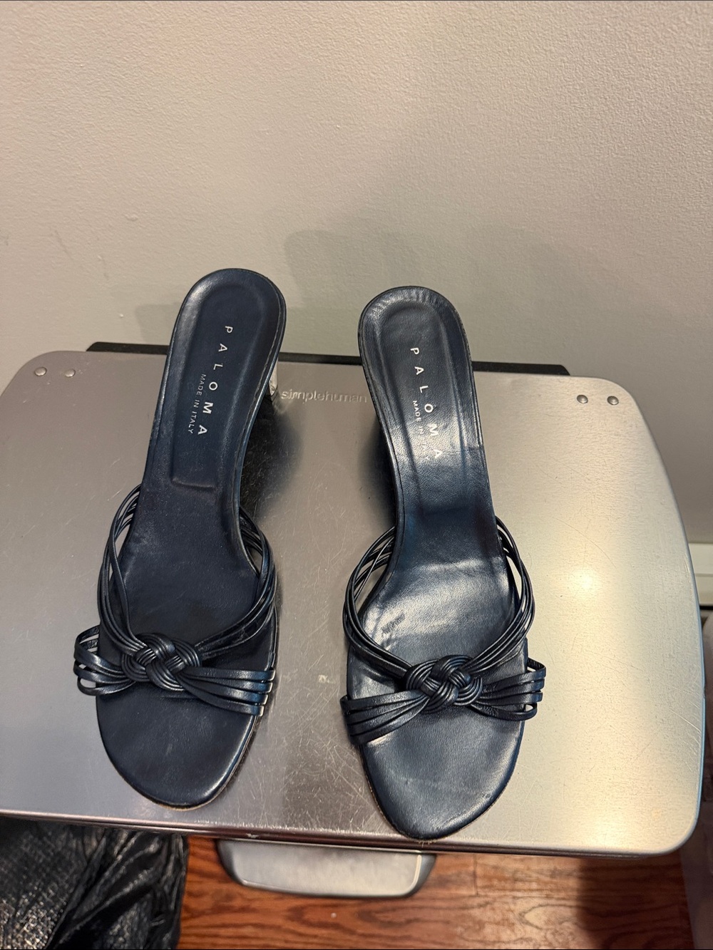 Paloma Barcelo Navy Knotted Leather Slide Mules
